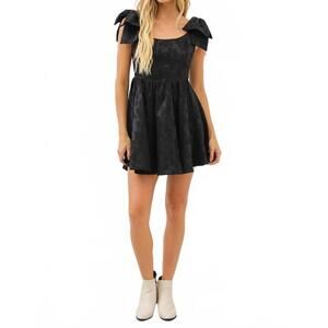 NEW IDEM DITTO lovely textured flare mini dress with bow straps in black